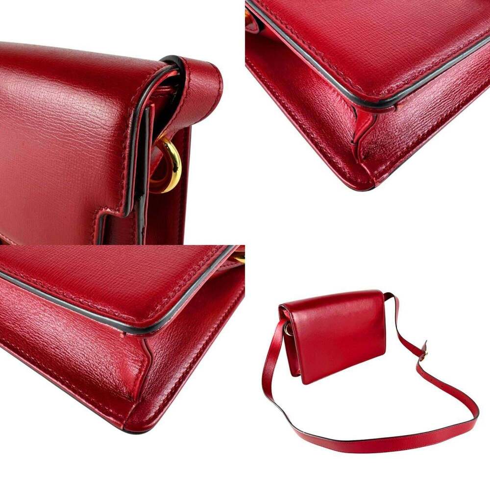 GUCCI Authentic Red Leather GG Marmont Shoulder Bag - Picture 4 of 5